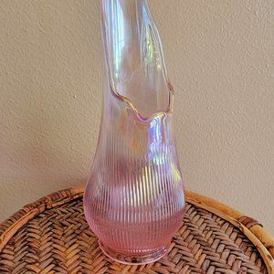 Vintage Whimsical Mid Century Pink Iridescent Glass Swung Vase 13"